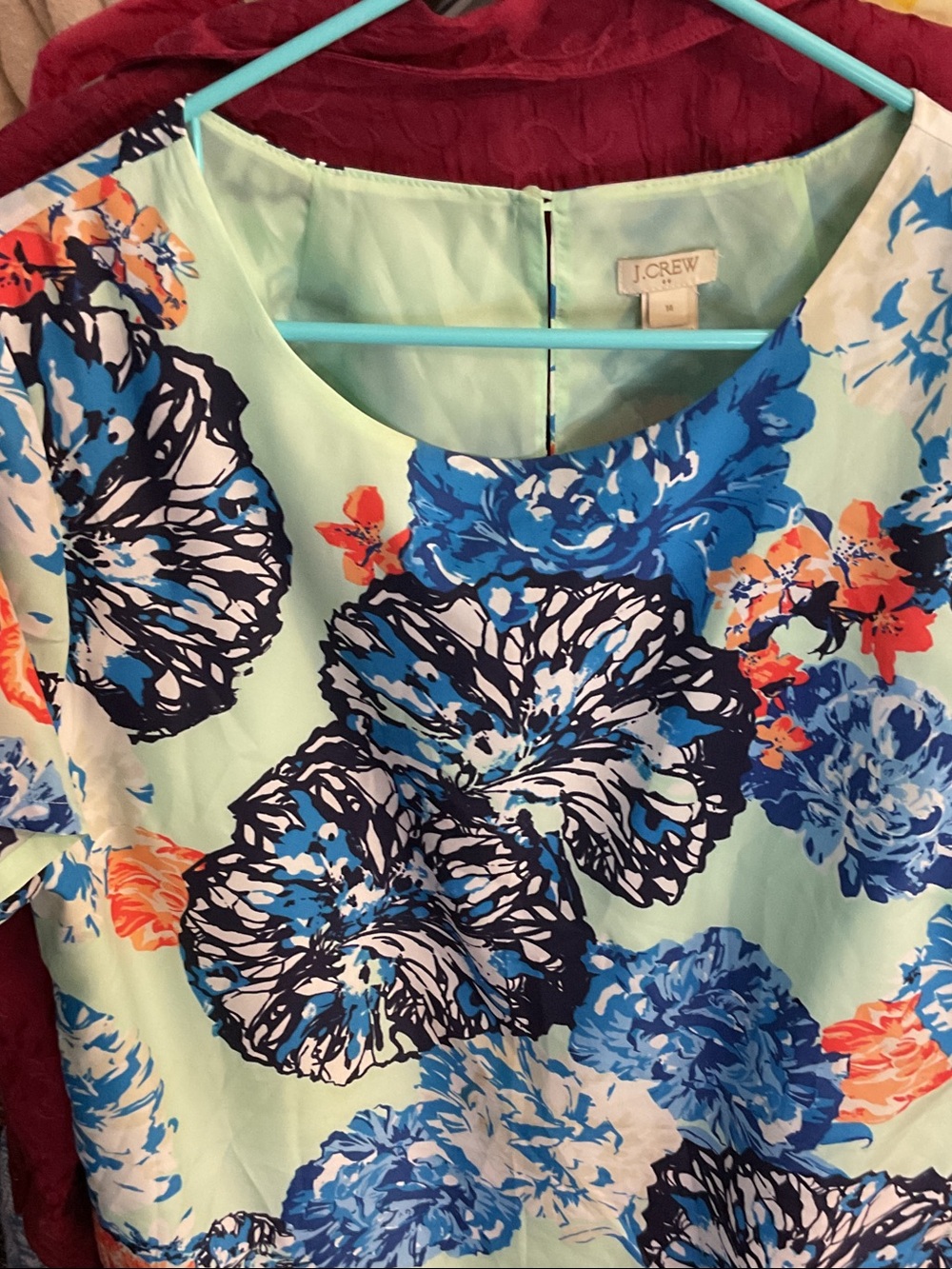J. Crew Mint Floral Short Sleeve Dress with Blue & Coral Accentso size 14 - Picture 3 of 4